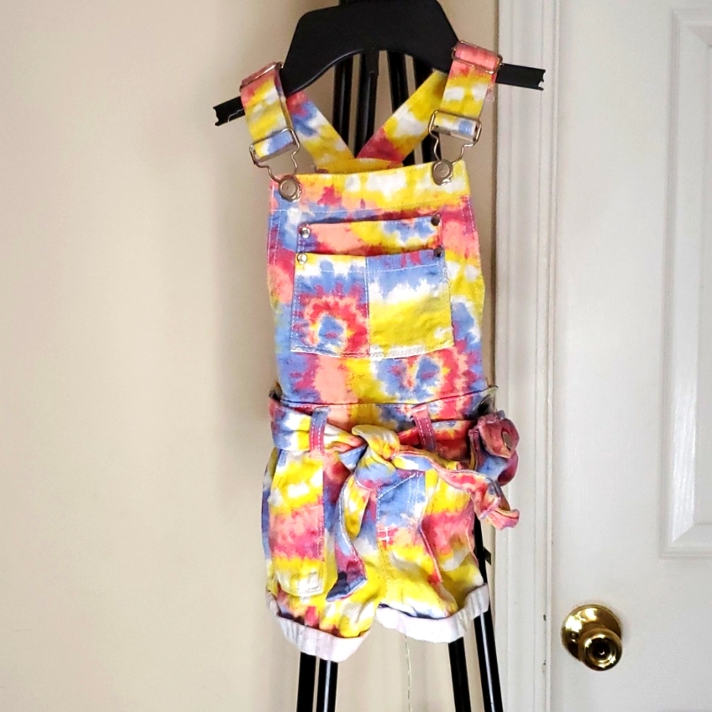 TODDLER GIRLS TIE-DYE OVERALLS SHORTS SZ 18MOS